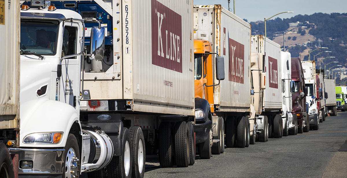 Semi trucks lined up